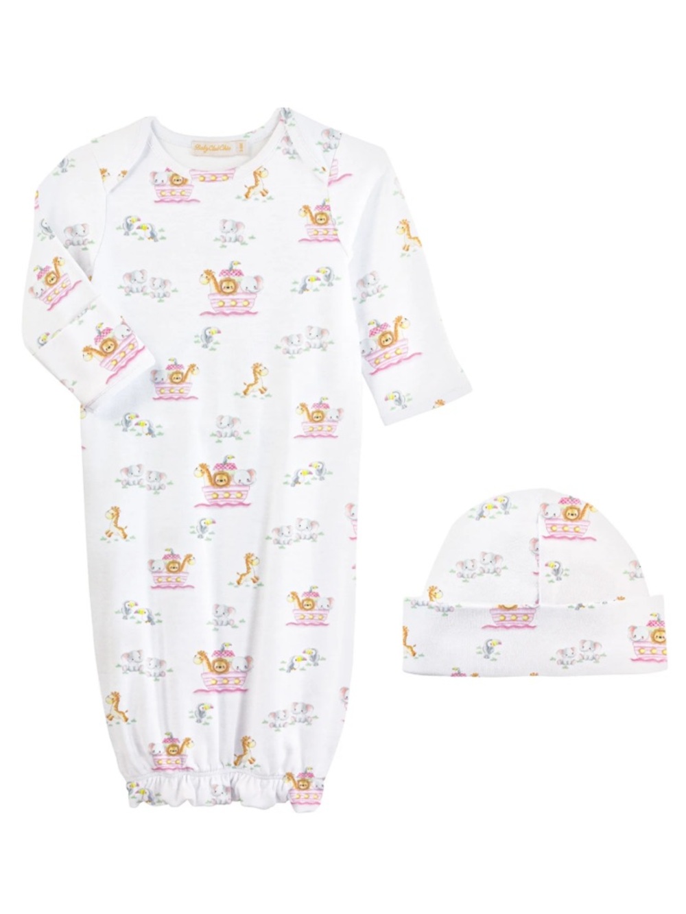 Baby Club Chic Noah's Ark Pink Printed Gown and Hat Set